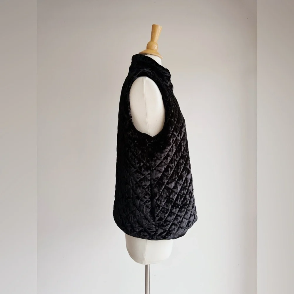 Charter Club Quilted Velvet Puffer Vest Black Cozy Luxe Medium